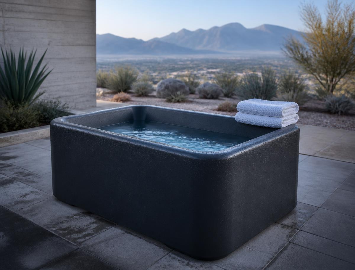 Cold plunge tub on a patio